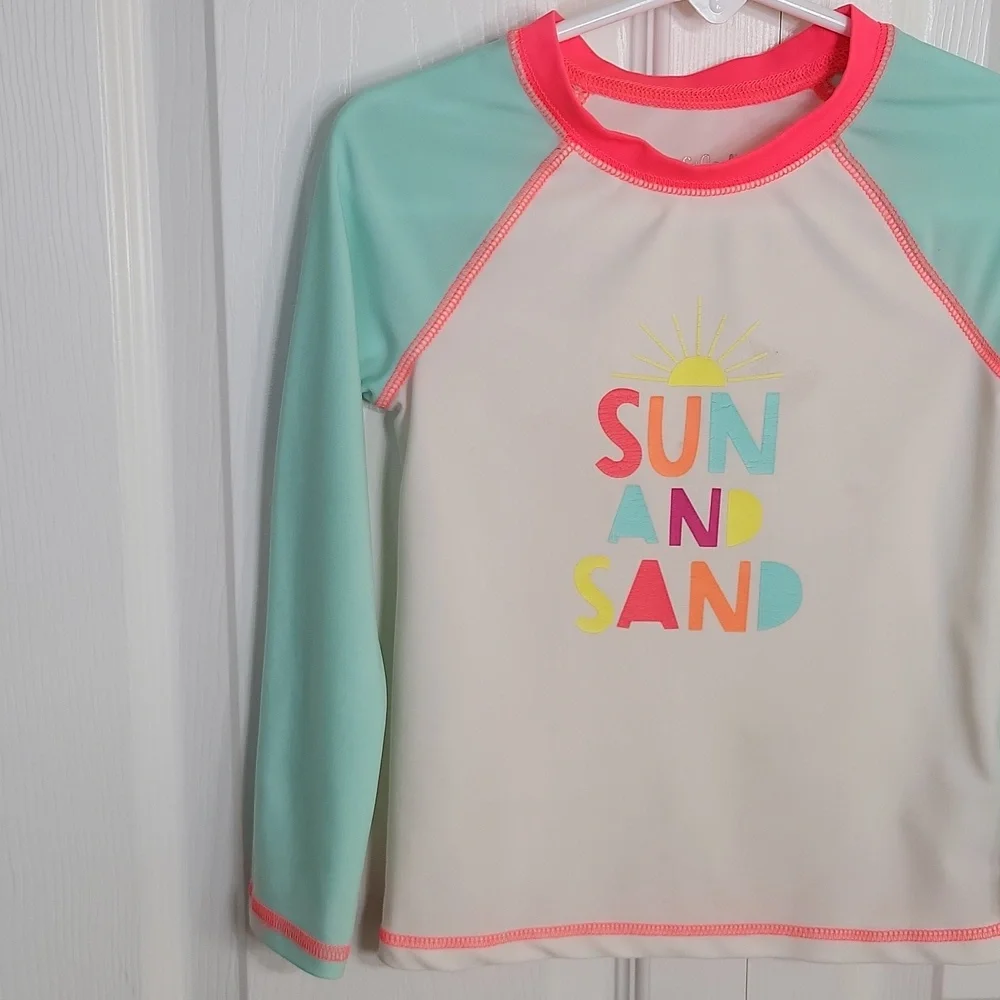 Cat & Jack Girls Rash Guard Top Neon Graphic Long Sleeve 4T